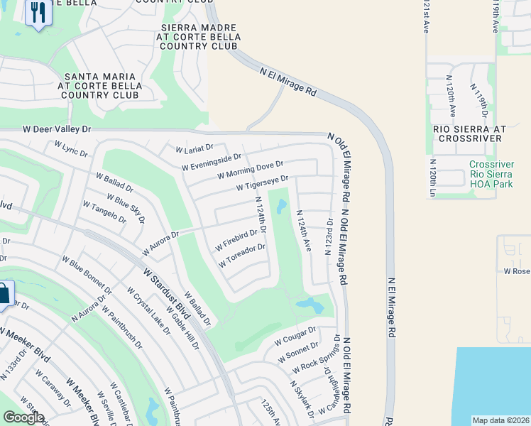 map of restaurants, bars, coffee shops, grocery stores, and more near 21203 North 124th Drive in Sun City West