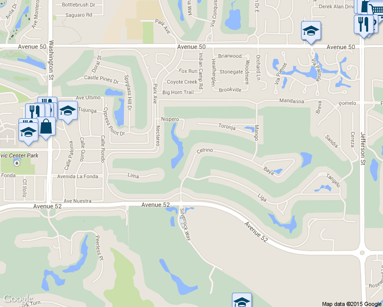 map of restaurants, bars, coffee shops, grocery stores, and more near 79242 Cetrino in La Quinta