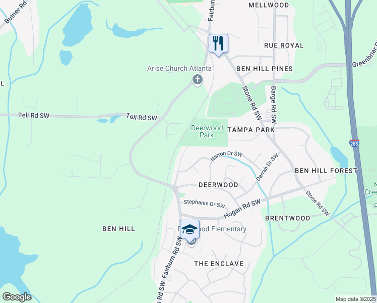 map of restaurants, bars, coffee shops, grocery stores, and more near 2800 Alexandria Drive Southwest in Atlanta