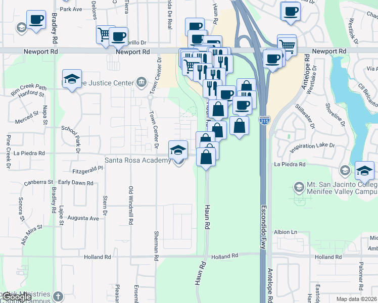 map of restaurants, bars, coffee shops, grocery stores, and more near 30490 Village Knoll Drive in Menifee
