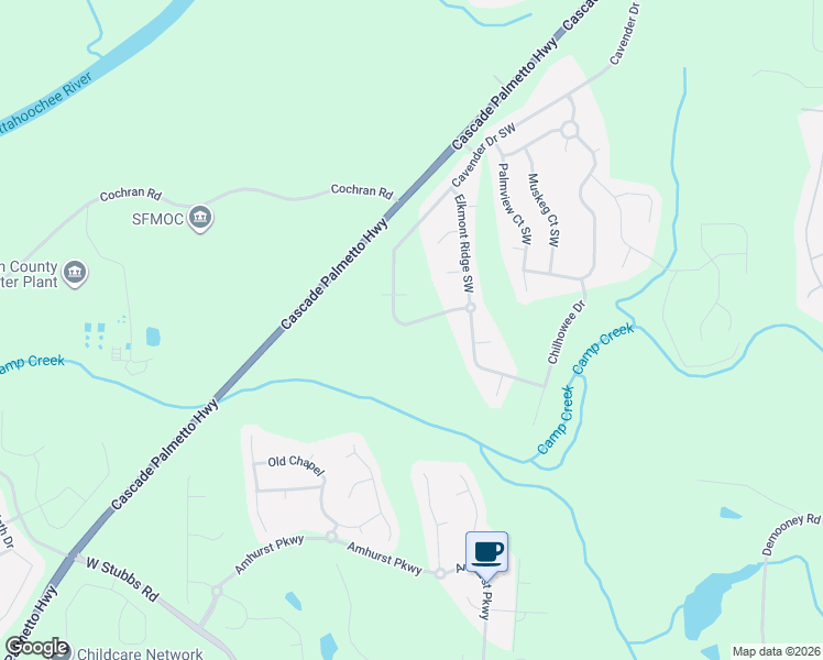 map of restaurants, bars, coffee shops, grocery stores, and more near 7050 Cavender Drive Southwest in Atlanta