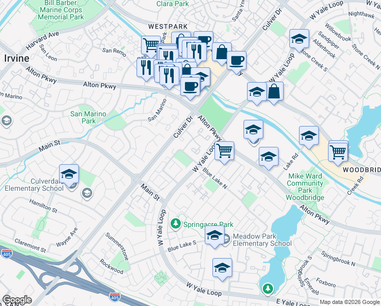 map of restaurants, bars, coffee shops, grocery stores, and more near 33 Greenfield in Irvine