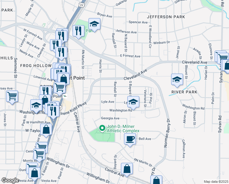 map of restaurants, bars, coffee shops, grocery stores, and more near 1365 Gus Thornhill Junior Drive in East Point