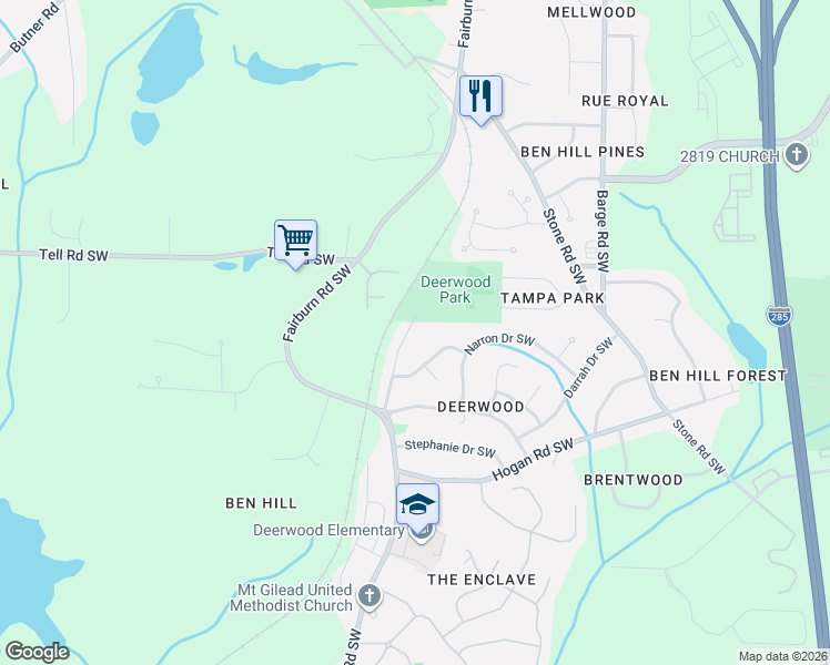 map of restaurants, bars, coffee shops, grocery stores, and more near 2794 Alexandria Drive Southwest in Atlanta
