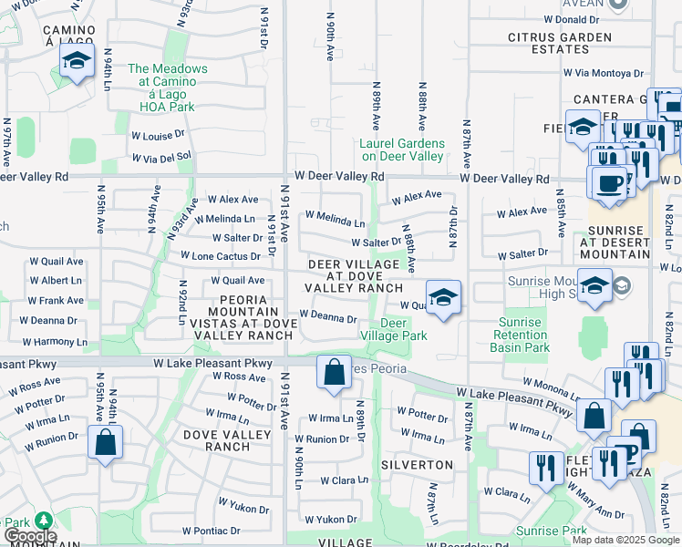 map of restaurants, bars, coffee shops, grocery stores, and more near 8944 West Adam Avenue in Peoria