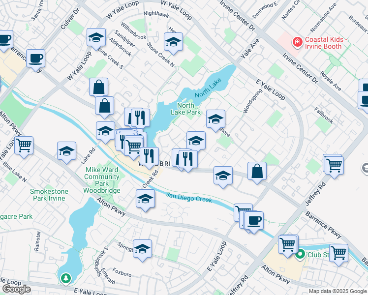 map of restaurants, bars, coffee shops, grocery stores, and more near 9 Northlake in Irvine