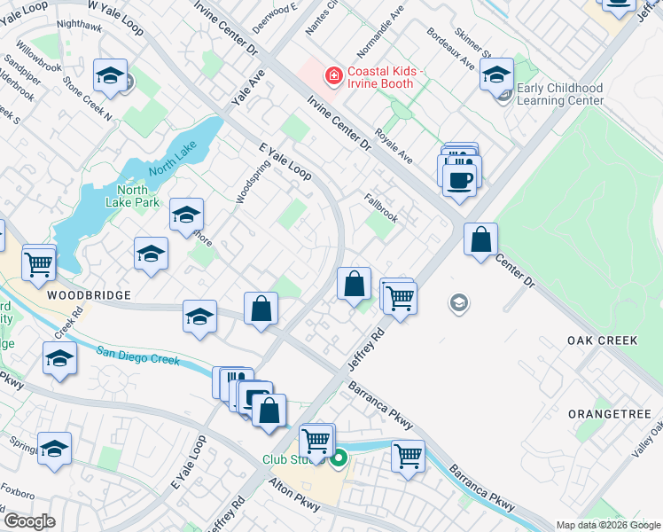 map of restaurants, bars, coffee shops, grocery stores, and more near 108 East Yale Loop in Irvine