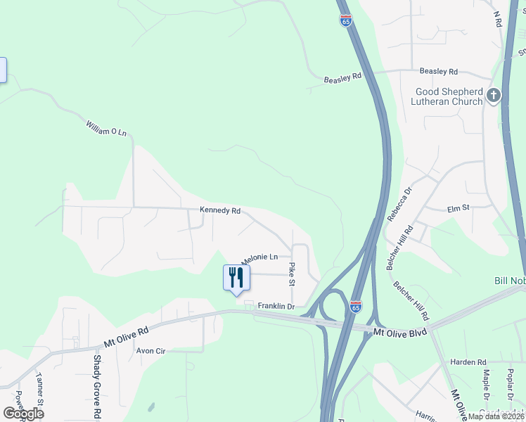 map of restaurants, bars, coffee shops, grocery stores, and more near 546 Kennedy Road in Gardendale