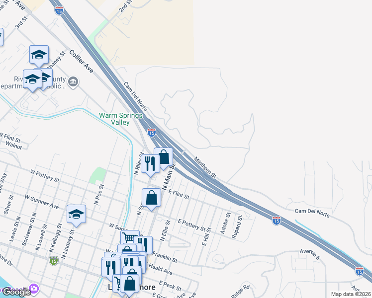 map of restaurants, bars, coffee shops, grocery stores, and more near 2 Camino Del Norte in Lake Elsinore