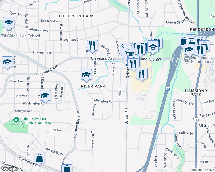map of restaurants, bars, coffee shops, grocery stores, and more near 1015 Cedar Avenue in Atlanta