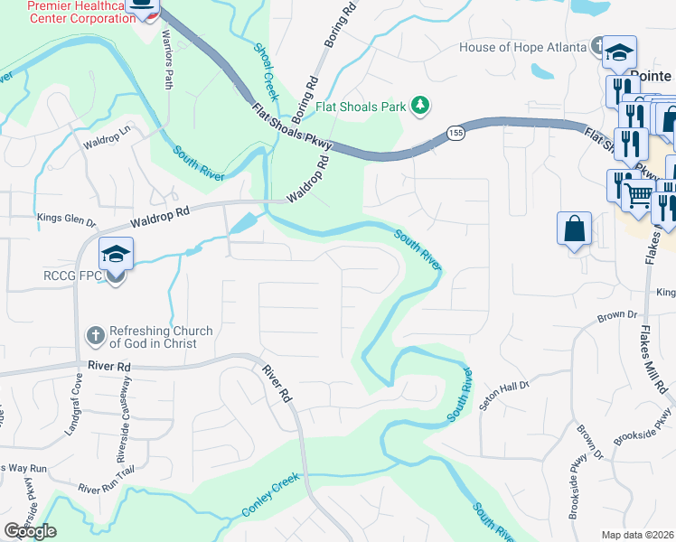 map of restaurants, bars, coffee shops, grocery stores, and more near 4141 Waldrop Hills Terrace in Decatur