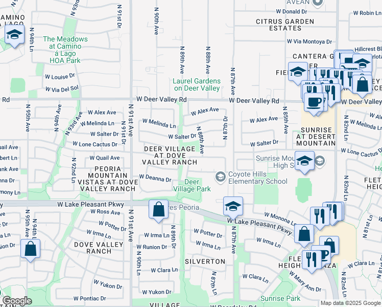 map of restaurants, bars, coffee shops, grocery stores, and more near 8828 West Adam Avenue in Peoria