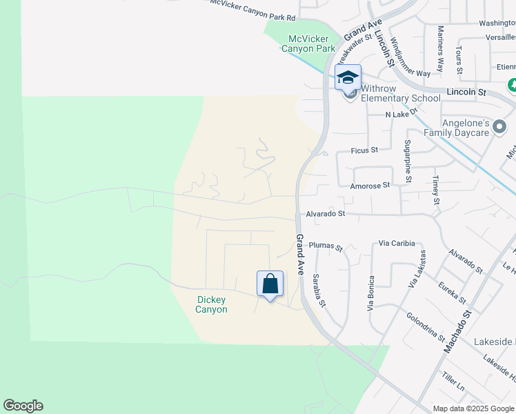 map of restaurants, bars, coffee shops, grocery stores, and more near 14845 Amorose Street in Lake Elsinore
