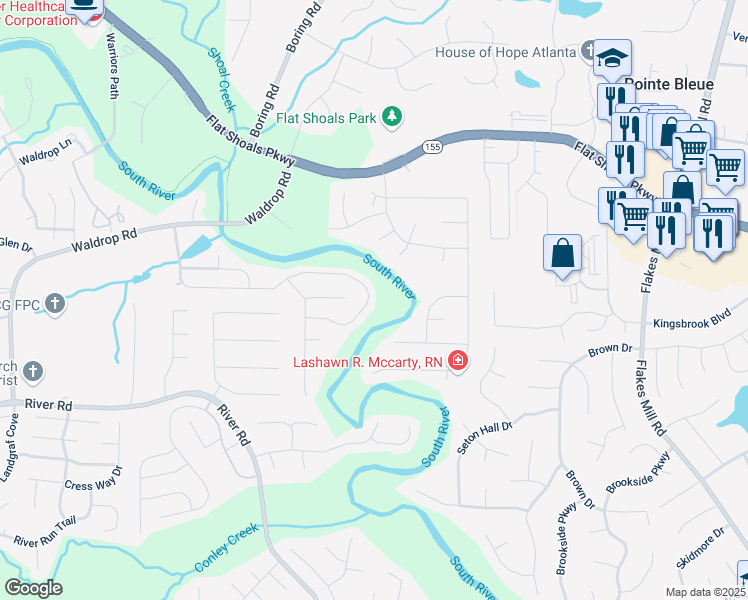 map of restaurants, bars, coffee shops, grocery stores, and more near 4054 Waldrop Hills Drive in Decatur