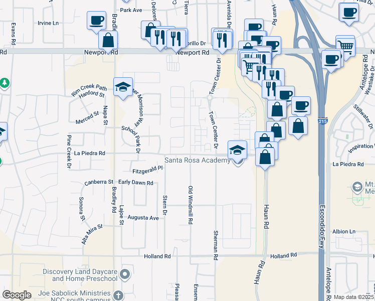 map of restaurants, bars, coffee shops, grocery stores, and more near 30548 Carey Road in Menifee