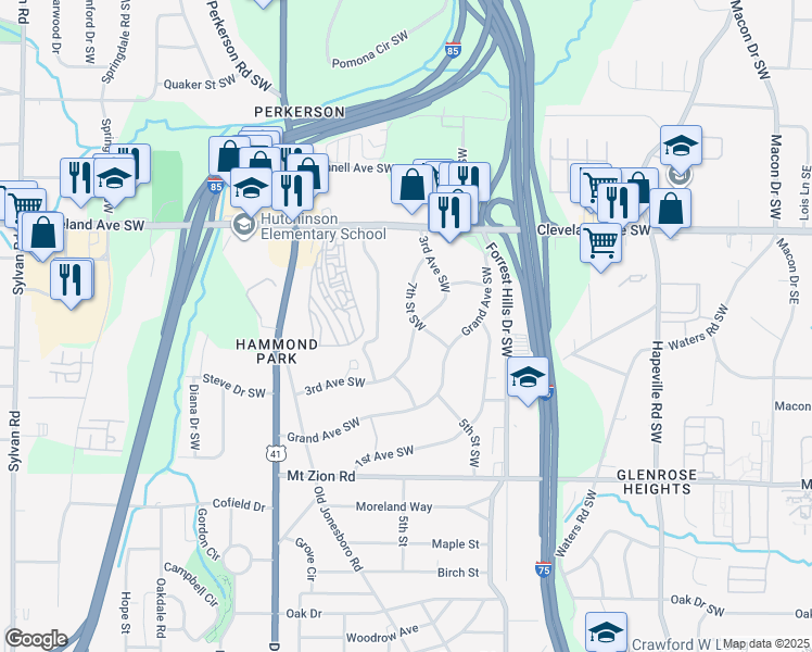 map of restaurants, bars, coffee shops, grocery stores, and more near 2815 7th Street Southwest in Atlanta