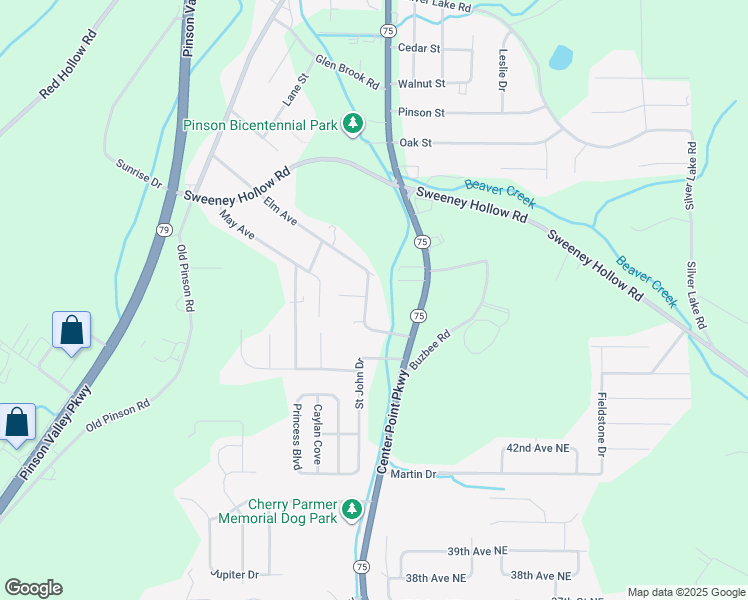 map of restaurants, bars, coffee shops, grocery stores, and more near 4230 Brumbeloe Drive in Pinson