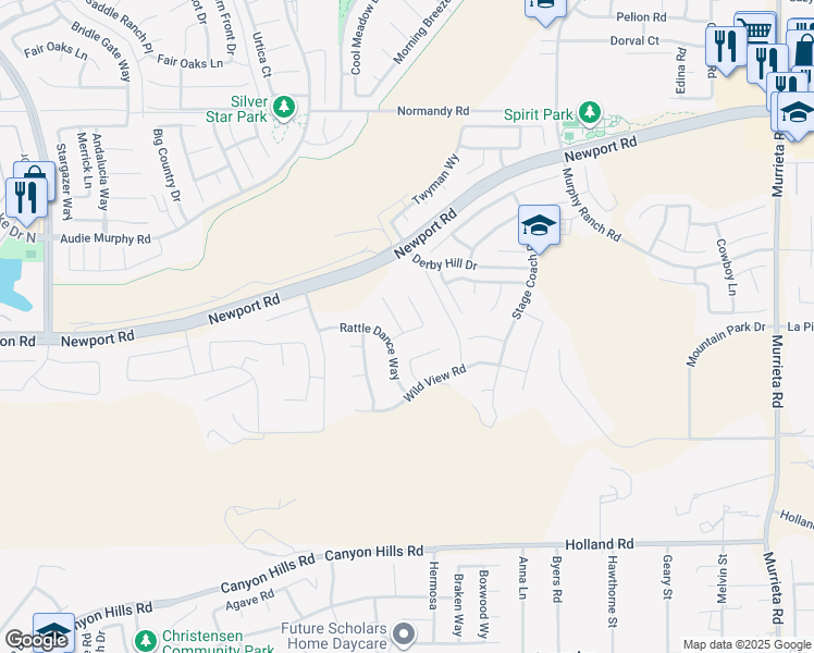map of restaurants, bars, coffee shops, grocery stores, and more near 30496 Wide Plains Court in Menifee