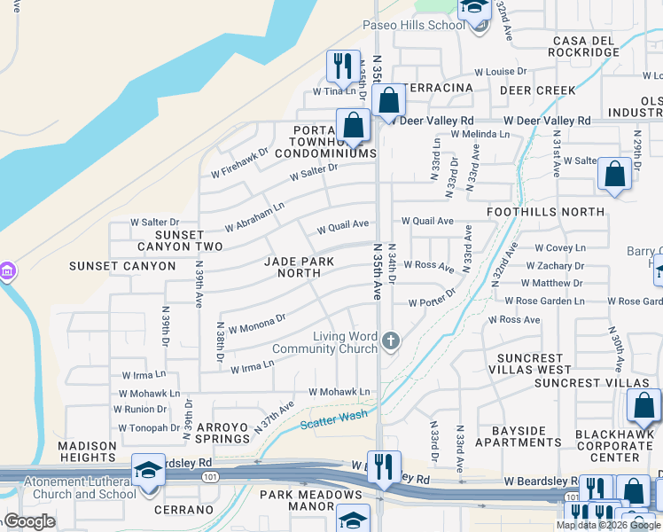 map of restaurants, bars, coffee shops, grocery stores, and more near 3546 West Ross Avenue in Glendale