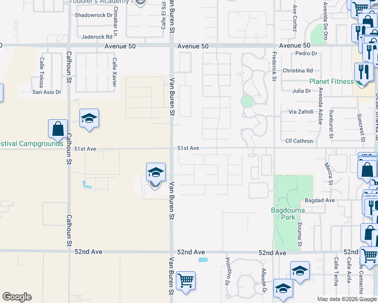 map of restaurants, bars, coffee shops, grocery stores, and more near 84084 La Jolla Avenue in Coachella
