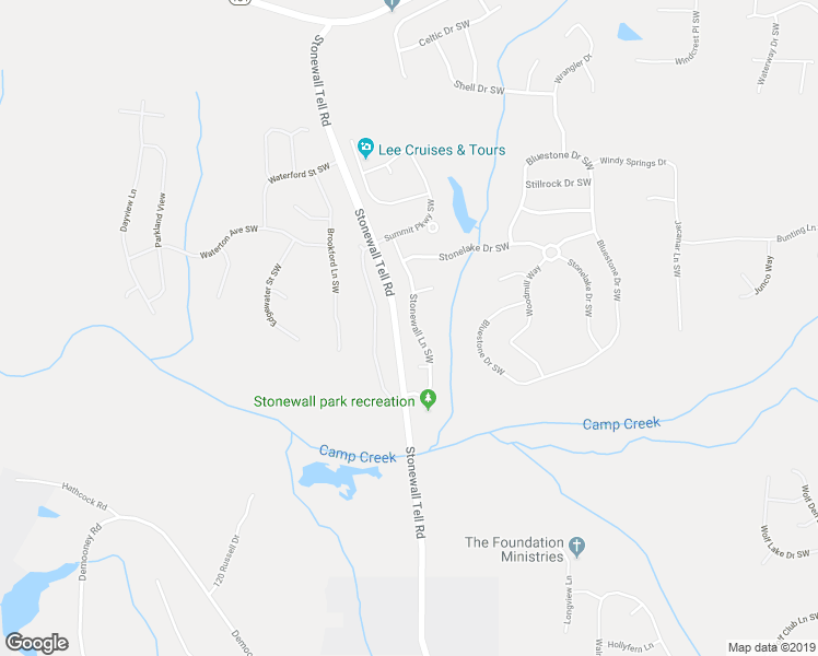 map of restaurants, bars, coffee shops, grocery stores, and more near 2845 Stonewall Lane Southwest in Atlanta