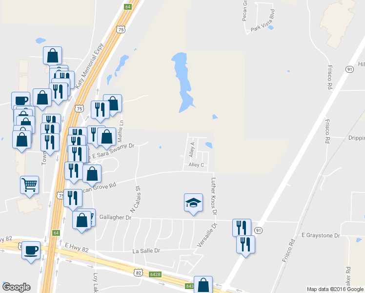 map of restaurants, bars, coffee shops, grocery stores, and more near 3812 Melrose Trail in Sherman