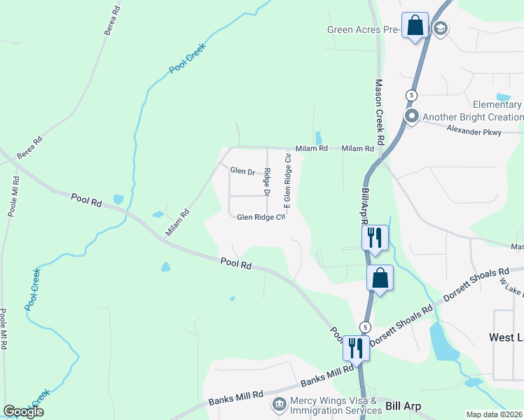 map of restaurants, bars, coffee shops, grocery stores, and more near 4698 Ridge Drive in Winston