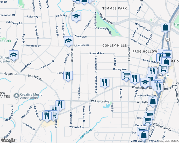 map of restaurants, bars, coffee shops, grocery stores, and more near 2836 Cloverhurst Drive in Atlanta