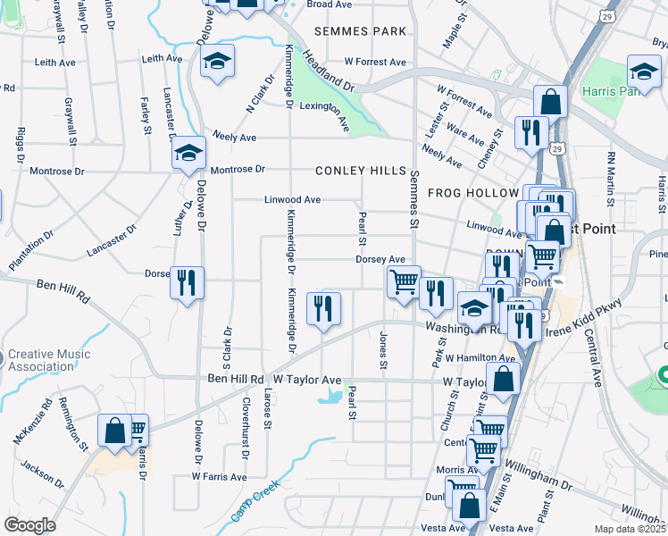 map of restaurants, bars, coffee shops, grocery stores, and more near 1912 Dorsey Ave in East Point