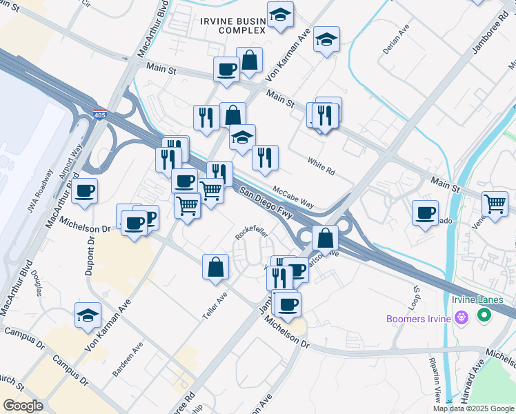 map of restaurants, bars, coffee shops, grocery stores, and more near Nolita in Irvine