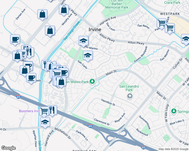 map of restaurants, bars, coffee shops, grocery stores, and more near 4 Ariana in Irvine