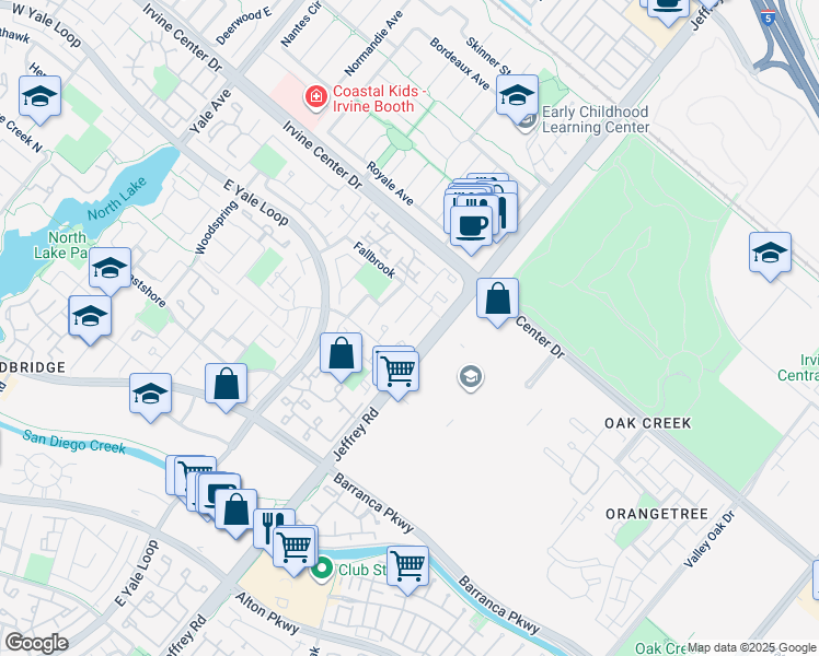 map of restaurants, bars, coffee shops, grocery stores, and more near 5 Fallbrook in Irvine