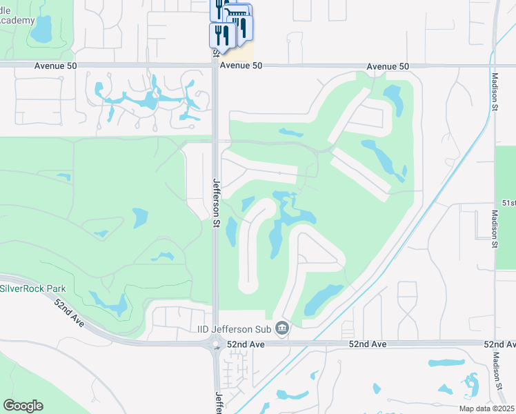 map of restaurants, bars, coffee shops, grocery stores, and more near 51097 Marbella Court in La Quinta