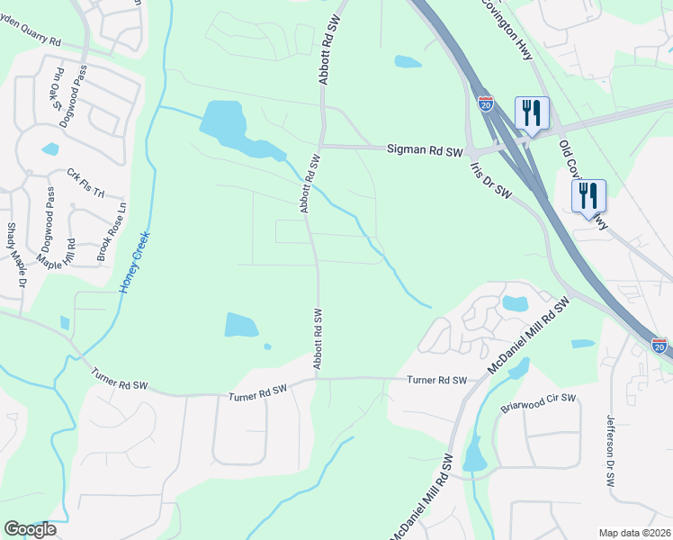 map of restaurants, bars, coffee shops, grocery stores, and more near 488 Cedar Lane Southwest in Conyers