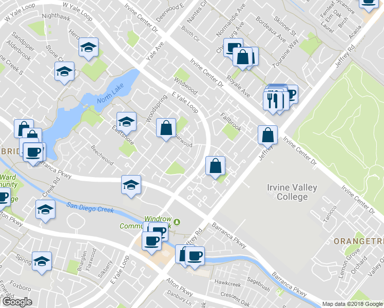 map of restaurants, bars, coffee shops, grocery stores, and more near 88 Briarwood in Irvine