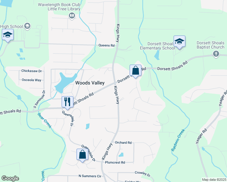 map of restaurants, bars, coffee shops, grocery stores, and more near 4681 Kings Highway in Douglasville
