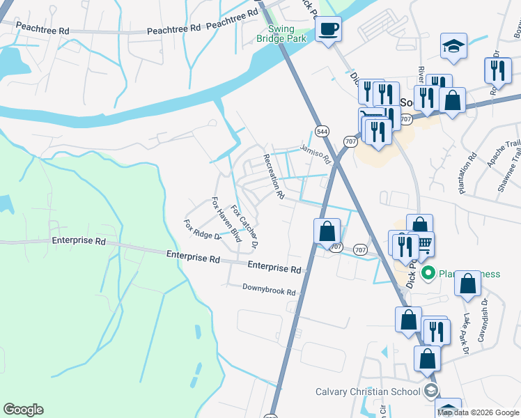 map of restaurants, bars, coffee shops, grocery stores, and more near 212 Gray Fox Trail in Myrtle Beach
