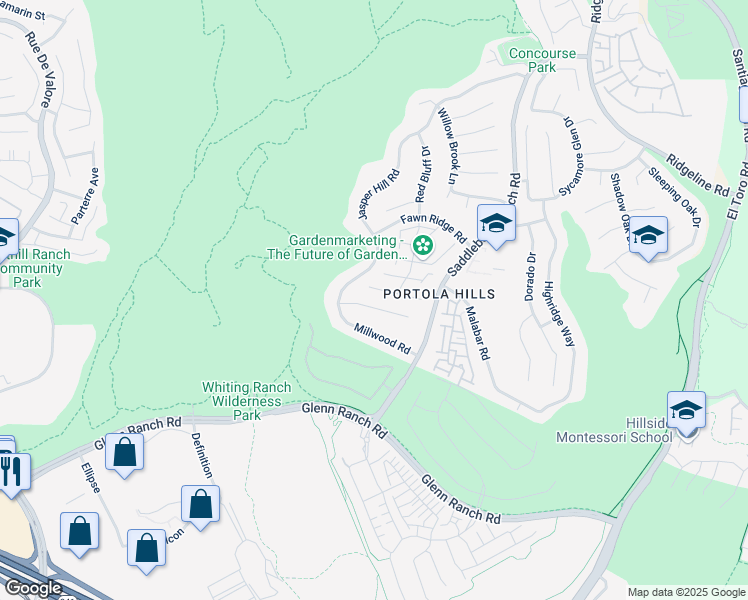map of restaurants, bars, coffee shops, grocery stores, and more near 28311 Harvest View Lane in Trabuco Canyon