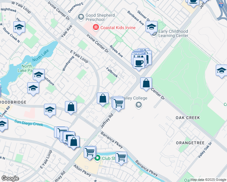 map of restaurants, bars, coffee shops, grocery stores, and more near 137 Briarwood in Irvine