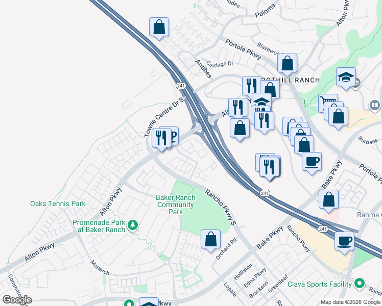 map of restaurants, bars, coffee shops, grocery stores, and more near 1400 Lupine in Lake Forest