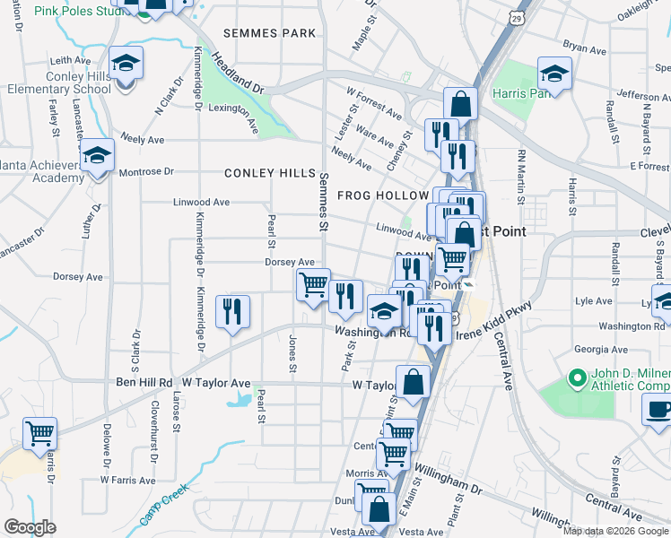 map of restaurants, bars, coffee shops, grocery stores, and more near 1783 Dorsey Avenue in Atlanta
