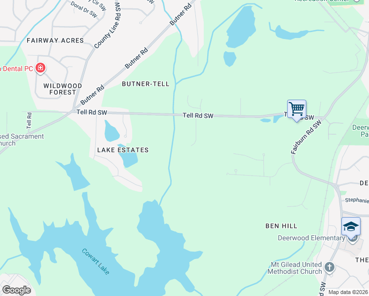 map of restaurants, bars, coffee shops, grocery stores, and more near 2749 Riverpine Trail Southwest in Atlanta