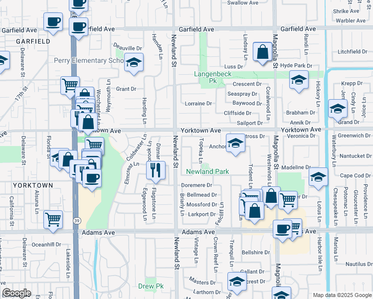 map of restaurants, bars, coffee shops, grocery stores, and more near 8552 Pierre Drive in Huntington Beach