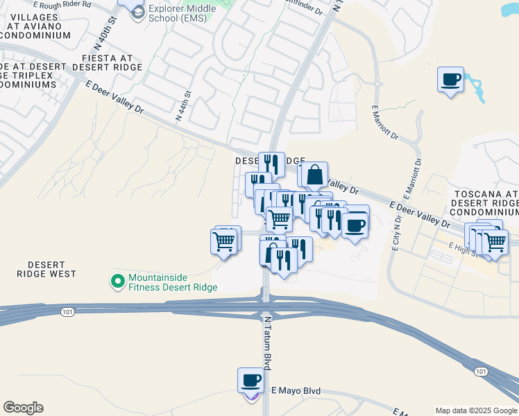 map of restaurants, bars, coffee shops, grocery stores, and more near 21050 North Tatum Boulevard in Phoenix