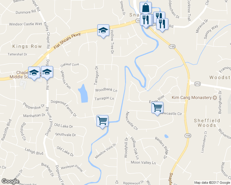 map of restaurants, bars, coffee shops, grocery stores, and more near 4548 Dogwood Farms Drive in Decatur