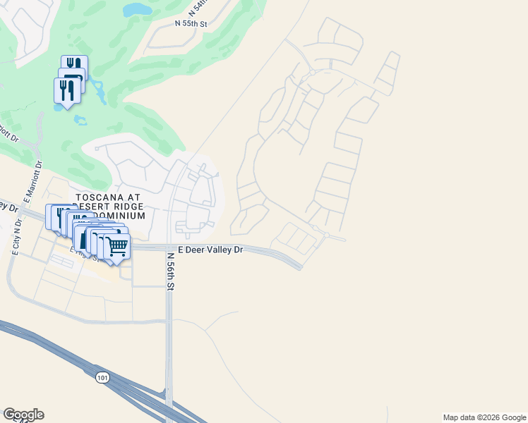 map of restaurants, bars, coffee shops, grocery stores, and more near East Deer Valley Road in Phoenix