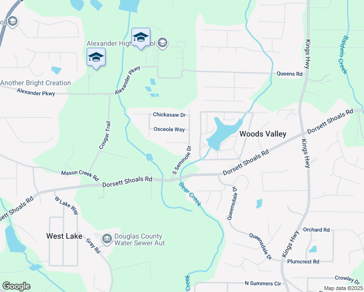 map of restaurants, bars, coffee shops, grocery stores, and more near 6441 Michell Way in Douglasville