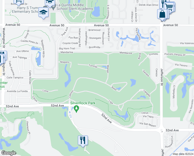 map of restaurants, bars, coffee shops, grocery stores, and more near 79434 Cetrino in La Quinta