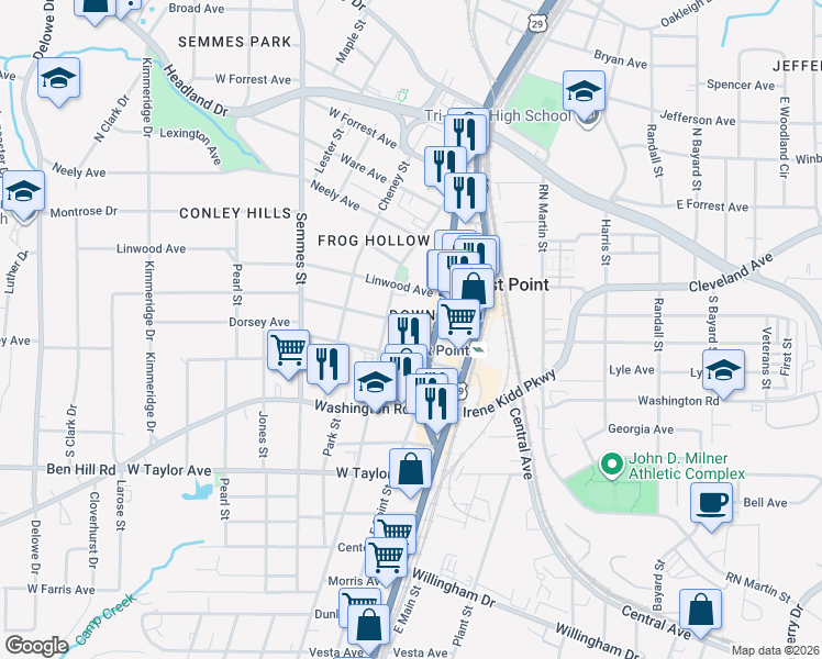map of restaurants, bars, coffee shops, grocery stores, and more near in East Point