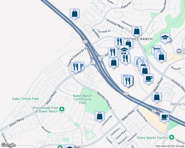map of restaurants, bars, coffee shops, grocery stores, and more near 1300 Lupine in Lake Forest